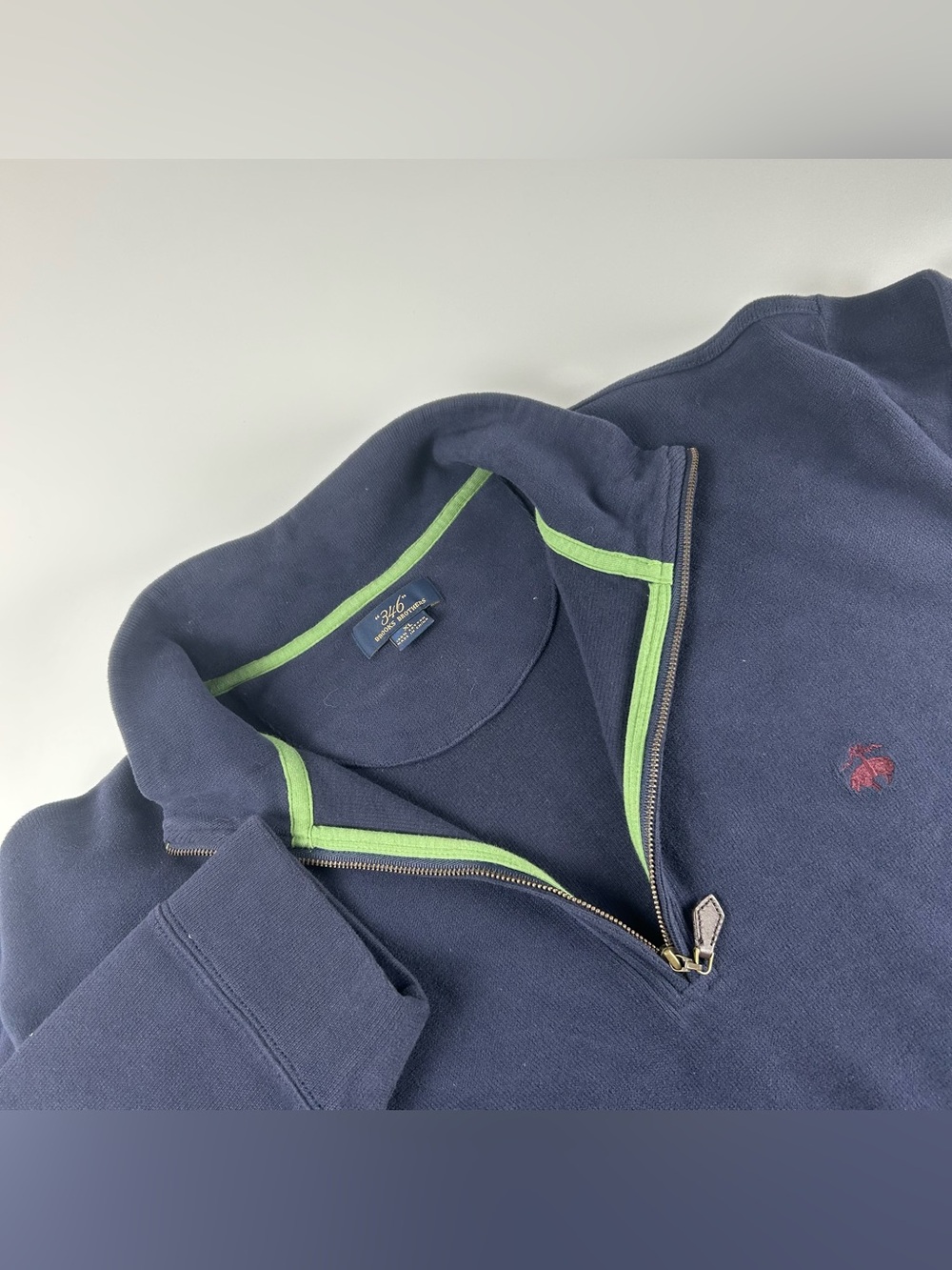 Brooks Brothers Men’s SZ XL Navy Blue Soft Cotton 1/4 Zip Pullover Preppy